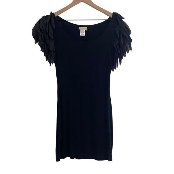 Moon Collection Small Black Mini Dress Feather Puff Sleeve Detail - Picture 1 of 8